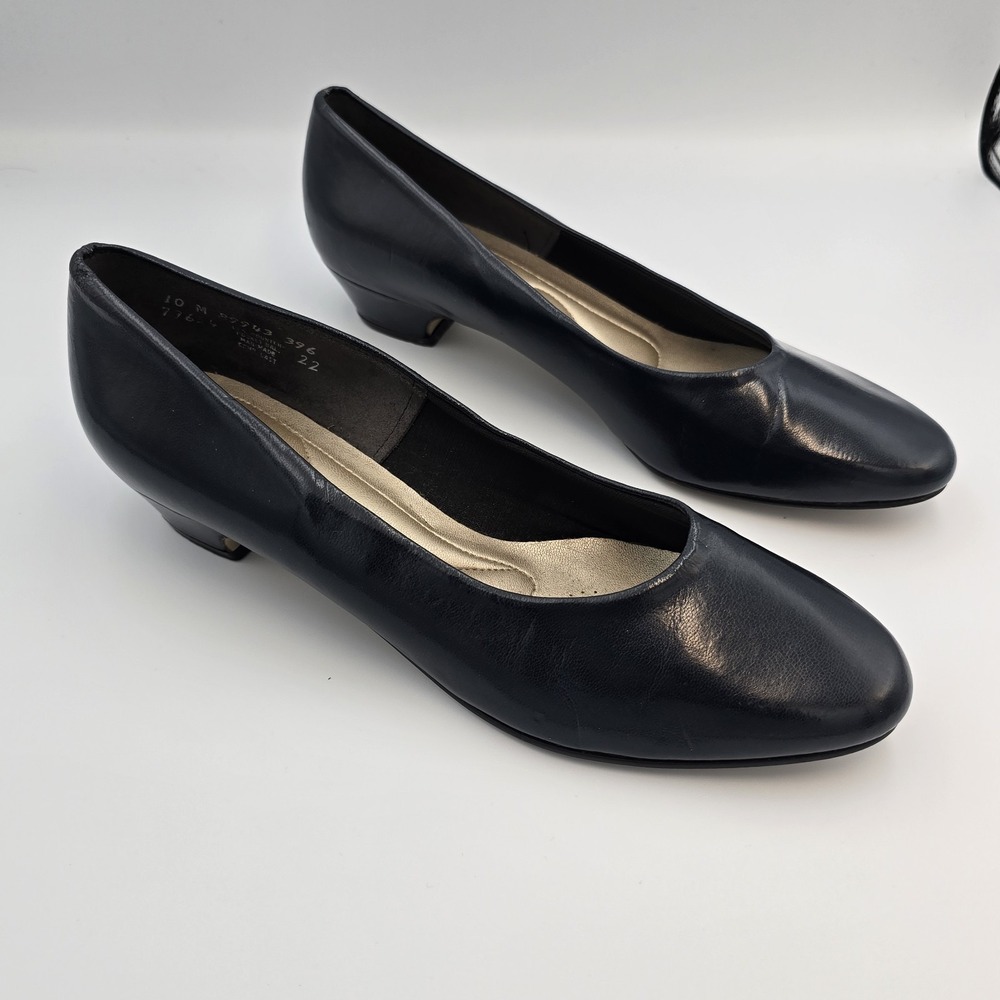 Soft Style Hush Puppies Angel II Block Heel Navy Blue Smooth Shoe Womens 10 M - Picture 3 of 8